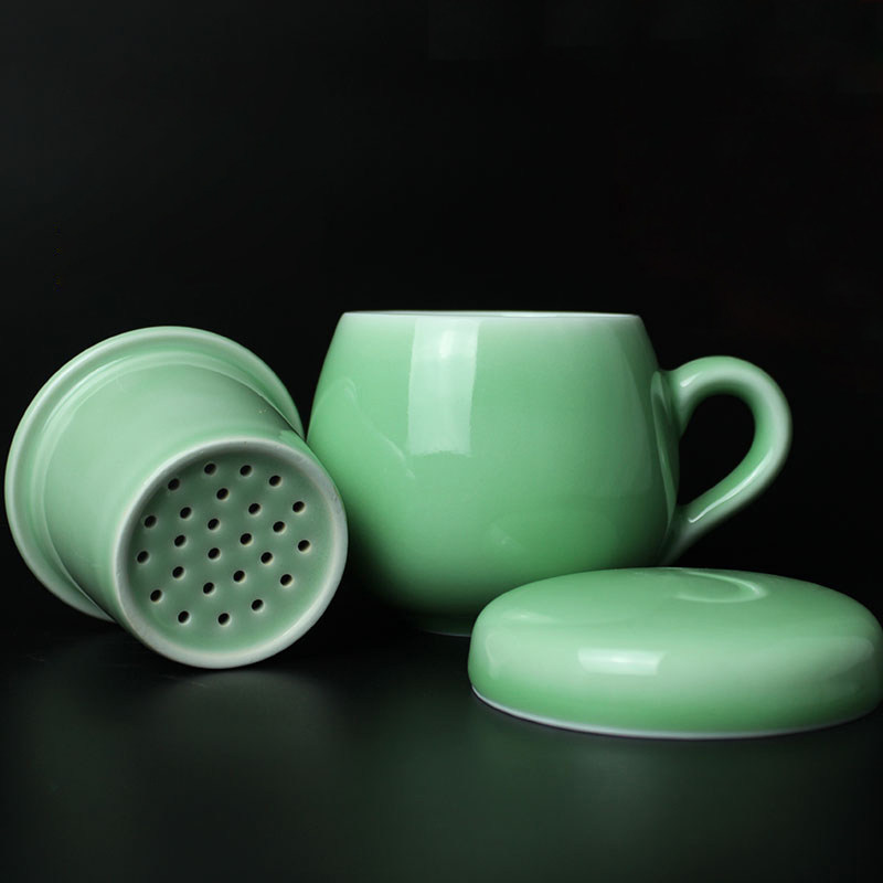 Longquan celadon office Cup filter with lid tea set ceramic tea cup concentric mug travel mug