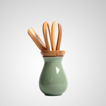 Dragon Quanqing Porcelain Tea Set Accessories Kung Fu Ceramic Bamboo Tea Leakage Tea Clip Teaspoon Tea Cylinder Six Gentleman Hot Sell