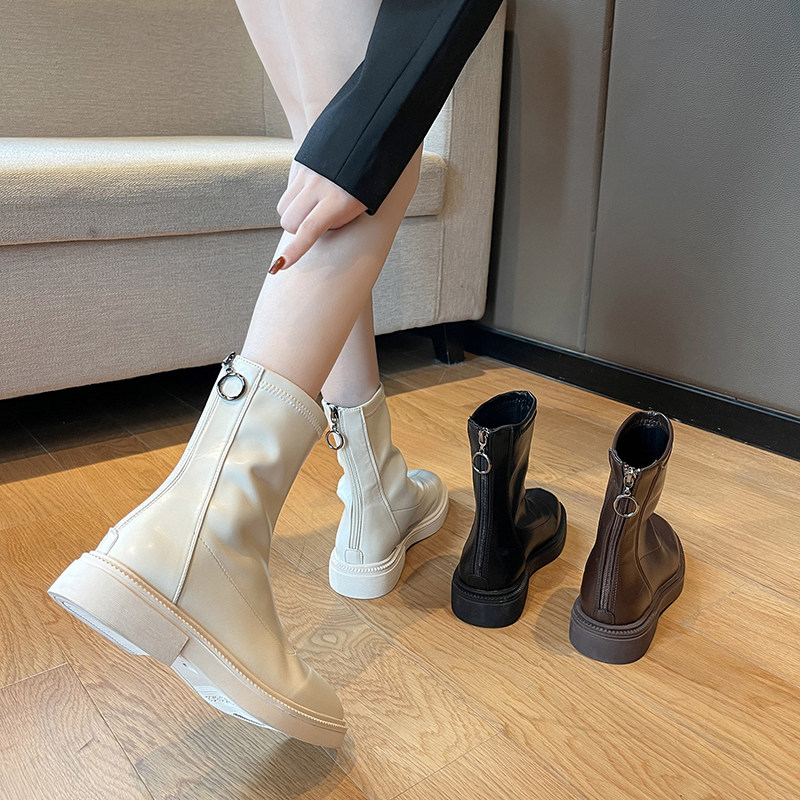 Slim Skinny Boots Woman 2021 New White Martin Boots Autumn Winter Plus Suede Yingren Wind Exploits Short Boots Locomotive Boots