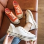 Mùa hè 2019 mới gót dày đa năng có thể giẫm lên hai đôi giày vải Sen Harajuku giày trắng giản dị - Plimsolls giầy gucci nữ