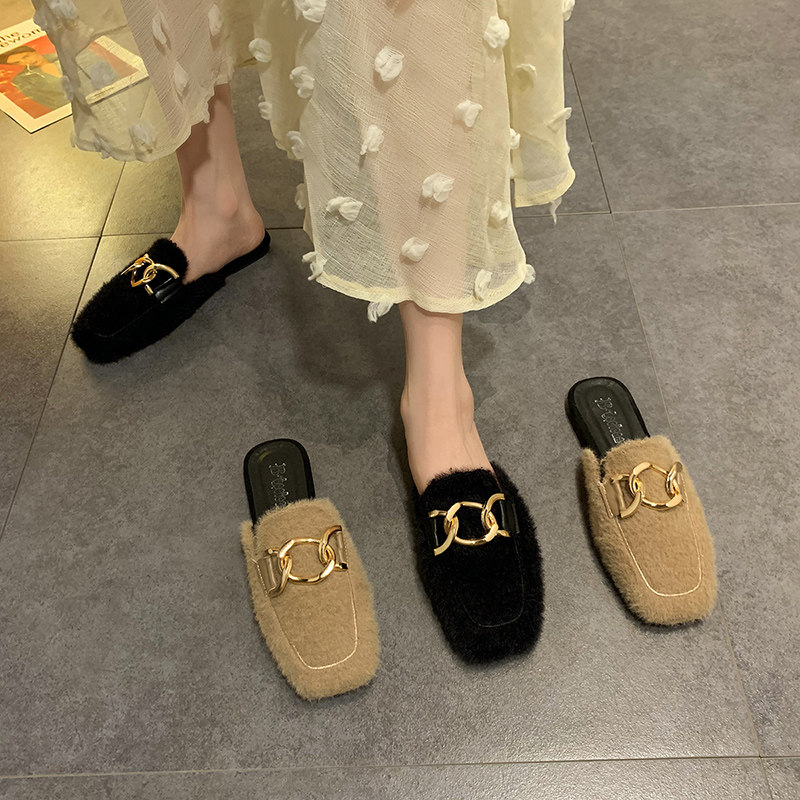 Baotou half slippers women's 2020 new Korean version of the net red all-match fashion fairy casual fluff flat women's Muller shoes