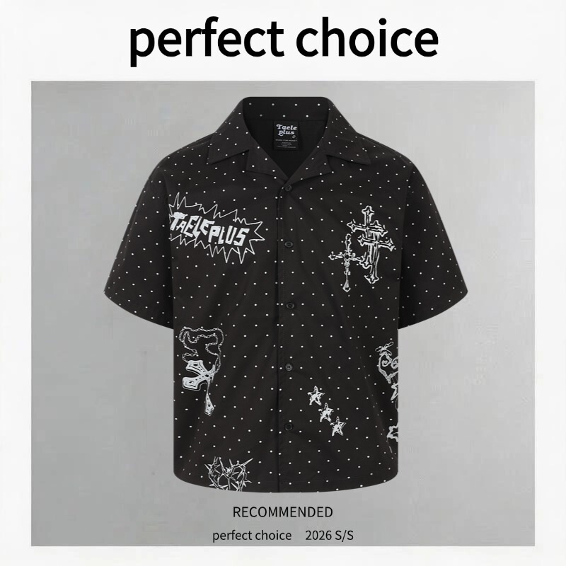 Perfect Choice American Retro Hand-Painted Cross Star Distressed Polka Dot Short-Sleeved Shirt for Men and Women Summer Shirts