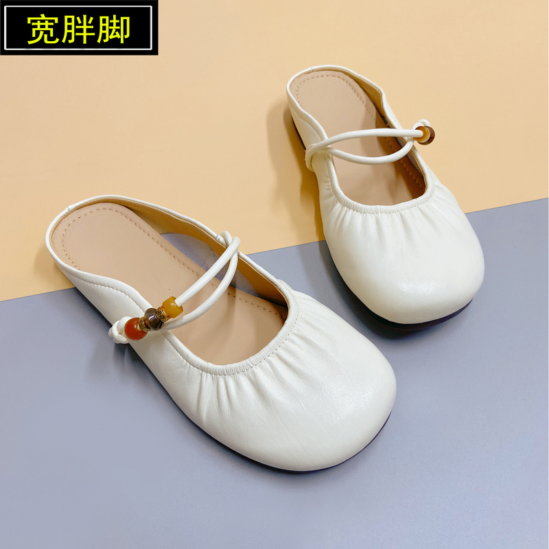 Wide-Footed Women's Stylish Closed-Toe Slippers, 2026 Summer New Style, Outdoor Mary Jane Soft-Soled Large Size Half Slippers, Sizes 41 to 43