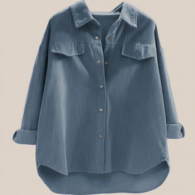 Shein Japanese-Style Casual Corduroy Shirt for Women, Long-Sleeved, Mid-Length, Thickened Jacket for Autumn