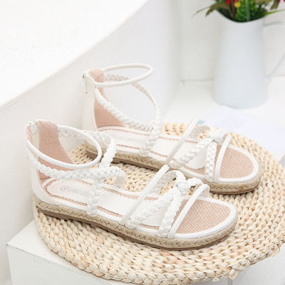 2022 Korean Summer New Bohemian cross-belt woven linen flat Roman sandals women's open-toe straw woven shoes