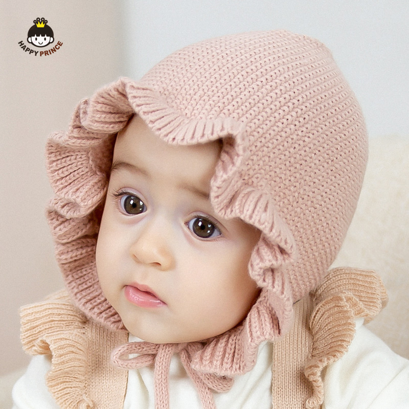 Newborn infant male and female child lotus leaf side lovely thickened hand plush knitted hat baby hat autumn winter Korean version-Taobao