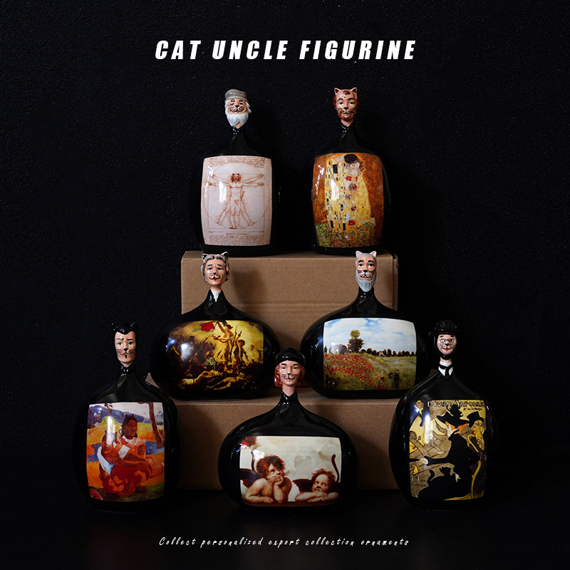European-Style Creative Artist's World-Famous Paintings, Ceramic Small Cat Figurines, Home Collection Ornaments and Decorations