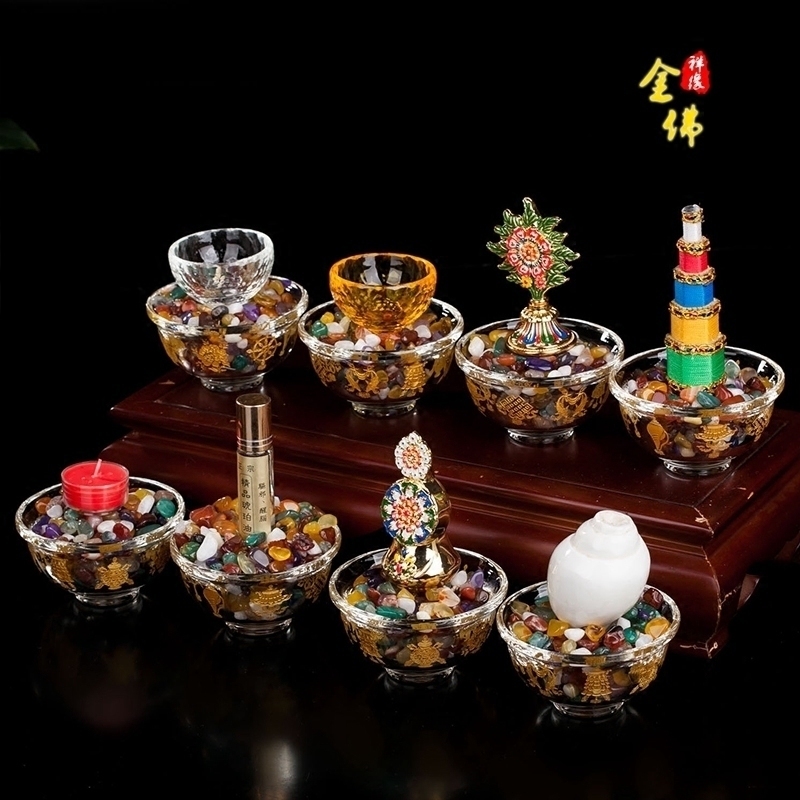 Eight sets of Buddhist articles Buddha Buddha with eight bowls conch incense Tadoma combination of eight auspicious cups for offering
