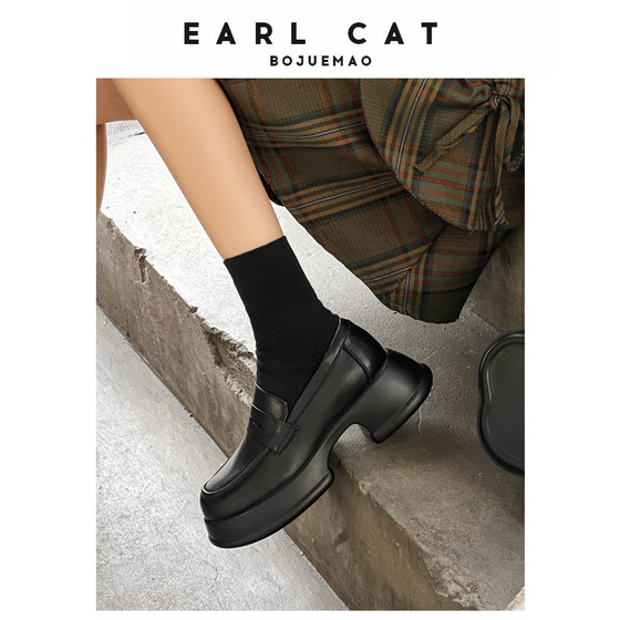 Earl Cat Loafer 여성 2024 여름 신작 정품 가죽 신발 두꺼운 단독 신발 높이 여성 신발 블랙 작은 가죽 신발