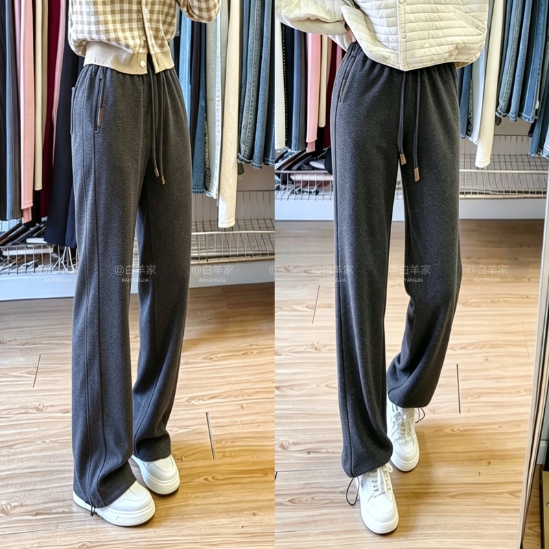 Autumn and Winter Long Black and Gray Loose Straight-Leg Sweatpants for Tall Women, Fleece-Lined and Thickened, Jogger Pants, Plus Size for Chubby Women Autumn and Winter Long Black and Gray Loose Straight-Leg Sweatpants for Tall Women, Fleece-Lined and Thickened, Jogger Pants, Plus Size for Chubby Women