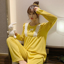 Pajamas female spring and autumn long sleeve cotton sweet cute lace princess style Korean student home clothing set thin summer