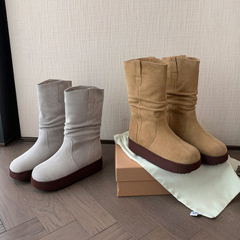 Wrinkled nubuck leather thick-soled plus velvet warm snow boots