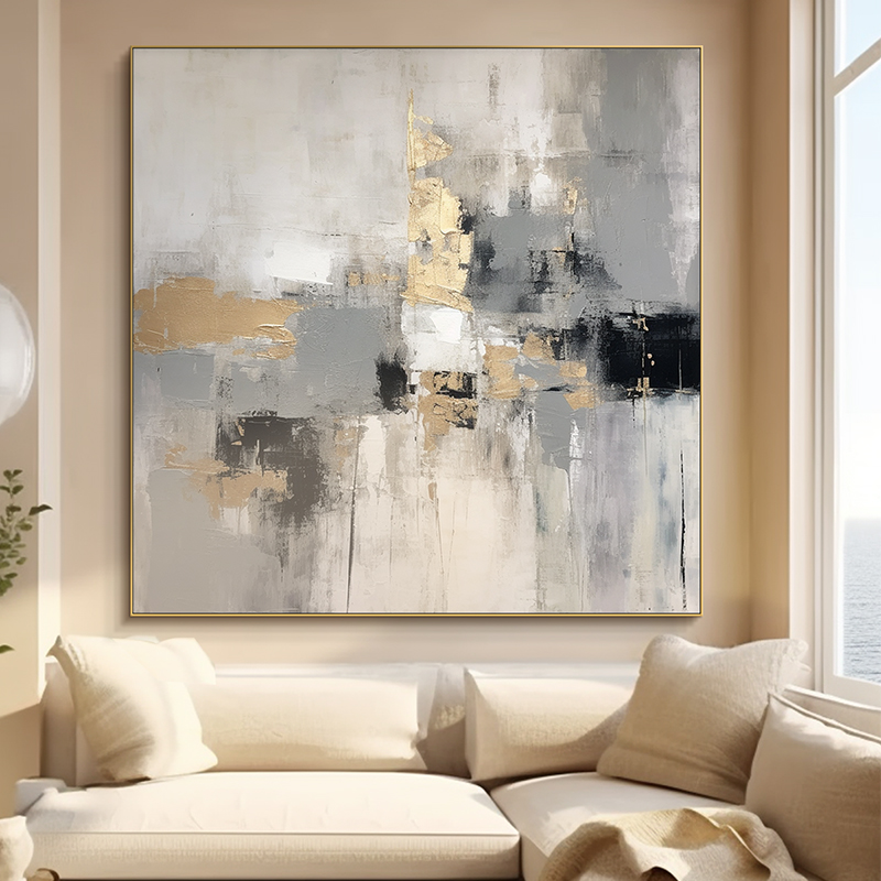 Minimalist Hand Painted Oil Painting Modern Abstract Gold Leaf Light Extravagant Grand Finn Village Hung Painting Living-room Sofa Restaurant Hallway Decoration Painting-Taobao