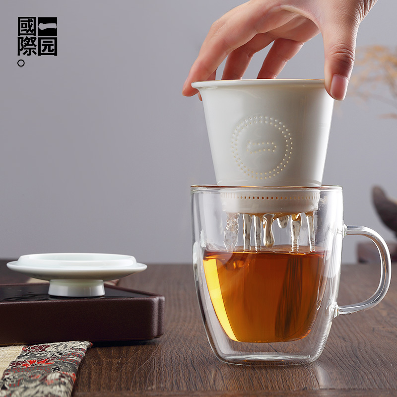 A garden international double layer heat insulation cup against the hot heat resistant glass ceramic filtration separation of tea hand cups