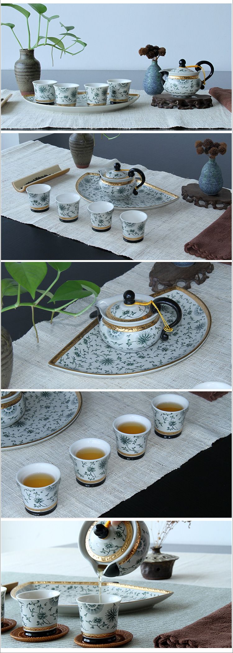 A garden international ceramic tea set suit household sector tea tray teapot teacup combinations of A complete set of kung fu tea set