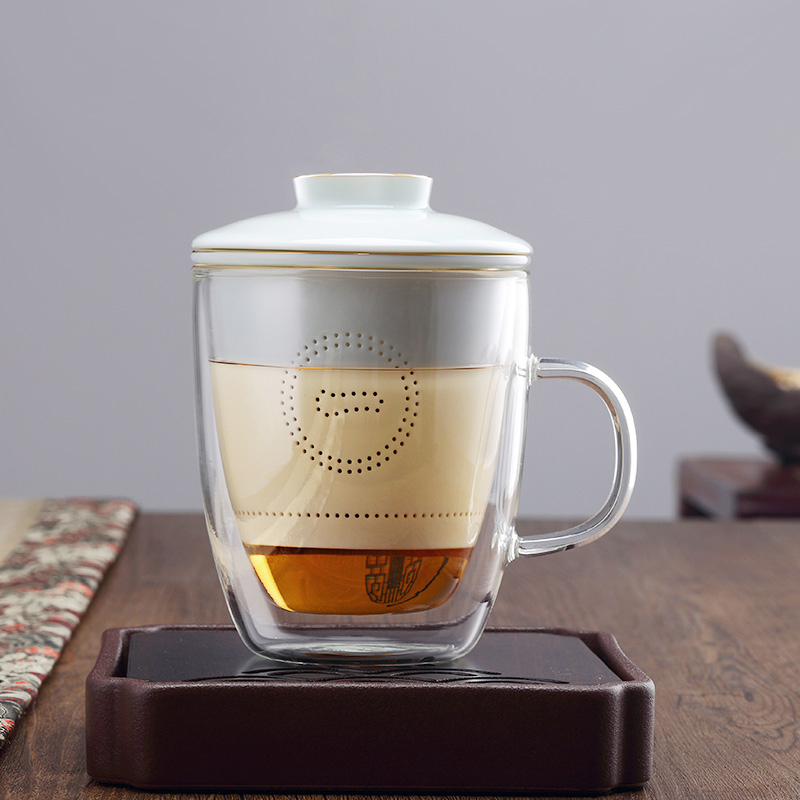 A garden international double layer heat insulation cup against the hot heat resistant glass ceramic filtration separation of tea hand cups