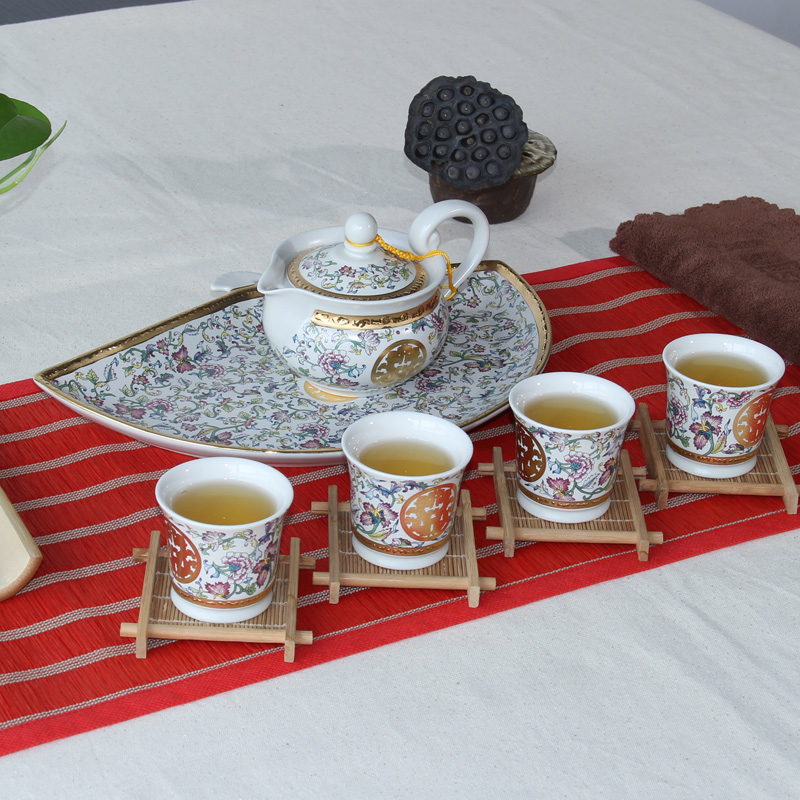 A garden international ceramic tea set suit household sector tea tray teapot teacup combinations of A complete set of kung fu tea set