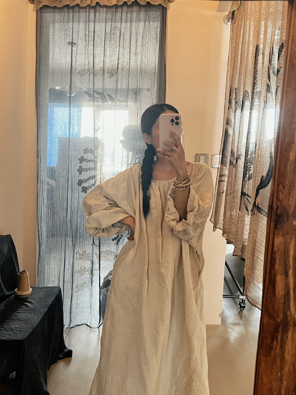 Shanxia Bai's Casual Linen Simple Silhouette Robe Dress