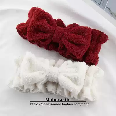 MoHe Japanese cute Feather wool bow hair frequency width edge elastic face wash hair hair belt home mask hair band