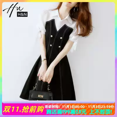 French niche Platycodon grandiflorum skirt fake two dress 2021 spring dress New temperament waist thin A- line dress tide