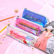 Creative Dazzling Laser Transparent Bright Sheet Streaming Sand Pen Bag Stationery Bag Girl Heart Pencil Bag Student Bag
