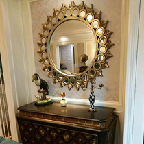 American light luxury creative round antique decorative mirror porch mirror fireplace mirror living room dining room background Wall Wall Wall Wall decoration