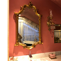 European carved bathroom vanity mirror wall-mounted bedroom American retro makeup mirror living room background wall fireplace decorative mirror