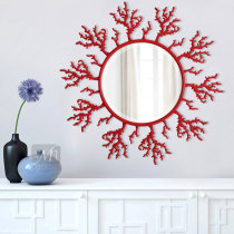 Round Wrought iron decorative hanging mirror American decorative mirror Coral shape Living room dining room model room fireplace decoration 91cm
