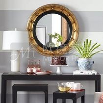 Round mirror decoration hanging mirror fireplace porch mirror living room dining room background wall decorative mirror American Retro Mirror