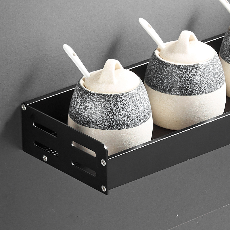 Đen kệ bếp treo tường dầu muối dấm lưu trữ giá lưu trữ gia vị giá bếp dụng cụ đấm miễn phí - Phòng bếp chảo tổ ong