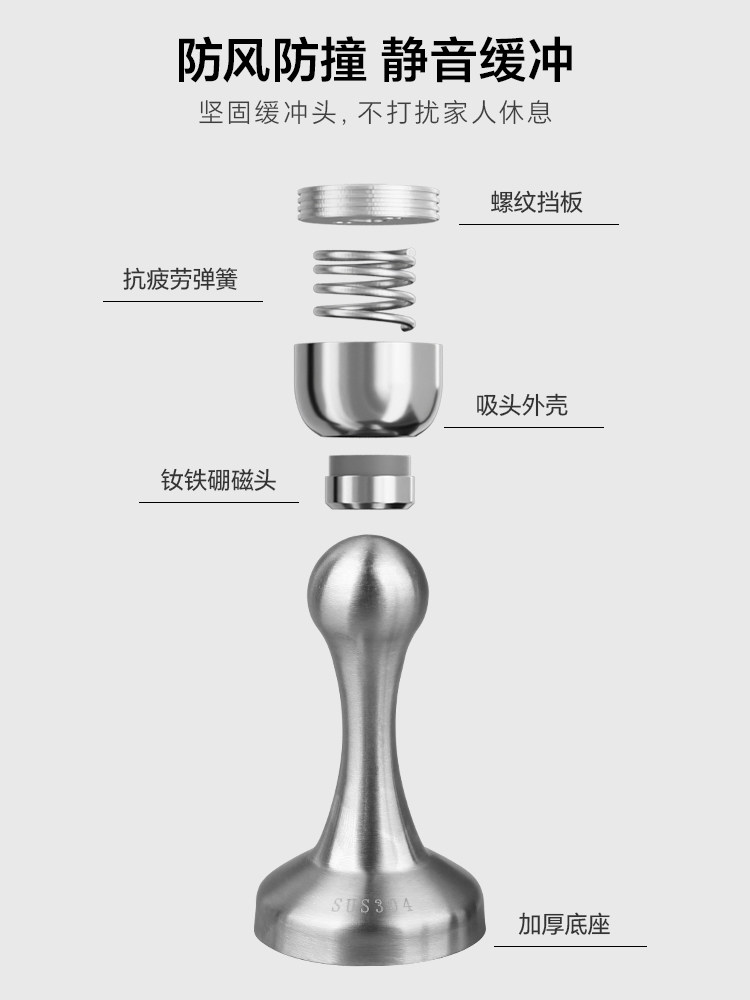 304 Stainless Steel Door Stopper, No-Drill Installation, New Model, Door Back Suction, Door Holder, Strong Magnet, Anti-Collision Buffer