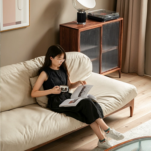 Диван из натурального дерева, ретро ткань, современная мебель для гостиной, наука и технология, простой и элегантный дизайн