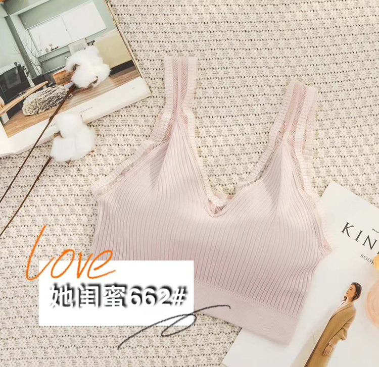 vẻ đẹp mật ong cô V-cổ ren ren ren đệm sling một chỉnh thể áo ngực lại mới rộng vai womens nhỏ sinh viên vest Xia.