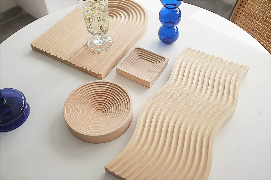 Aromatherapy from natural wood, storage system, afternoon tea, dinner plate, cutting board, wave pattern, bread