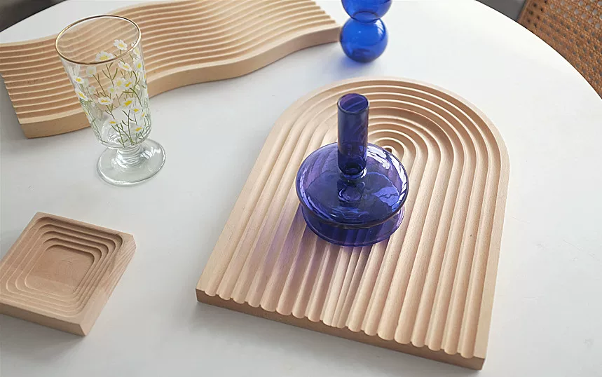 Aromatherapy from natural wood, storage system, afternoon tea, dinner plate, cutting board, wave pattern, bread