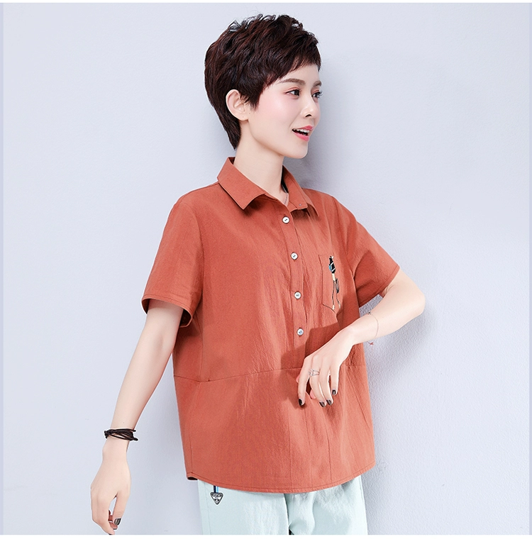 Áo thun nữ tay lửng ngắn nữ 2018 hè mới hè cỡ lớn cho nữ trung niên cotton Quần áo cổ bẻ - Áo phông