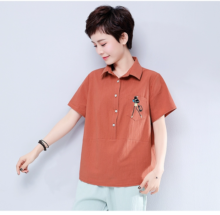 Áo thun nữ tay lửng ngắn nữ 2018 hè mới hè cỡ lớn cho nữ trung niên cotton Quần áo cổ bẻ - Áo phông