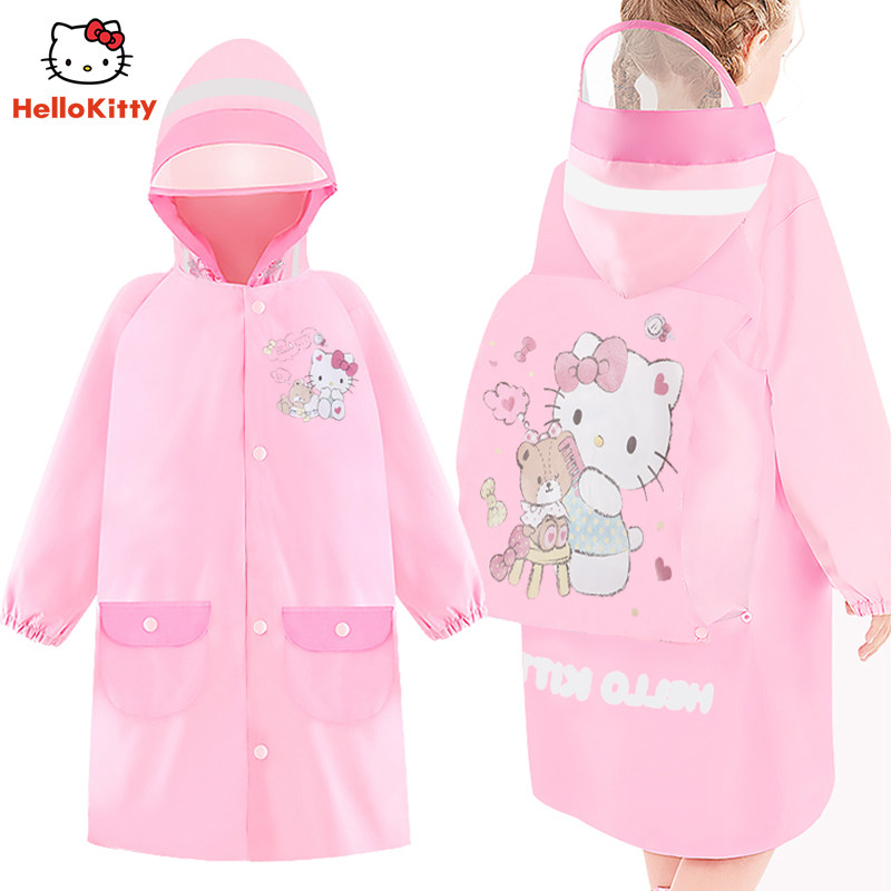 Katy cat child raincoat girl 2022 primary school student with school bag Thickened Little Girl Baby Rain Cape-Taobao