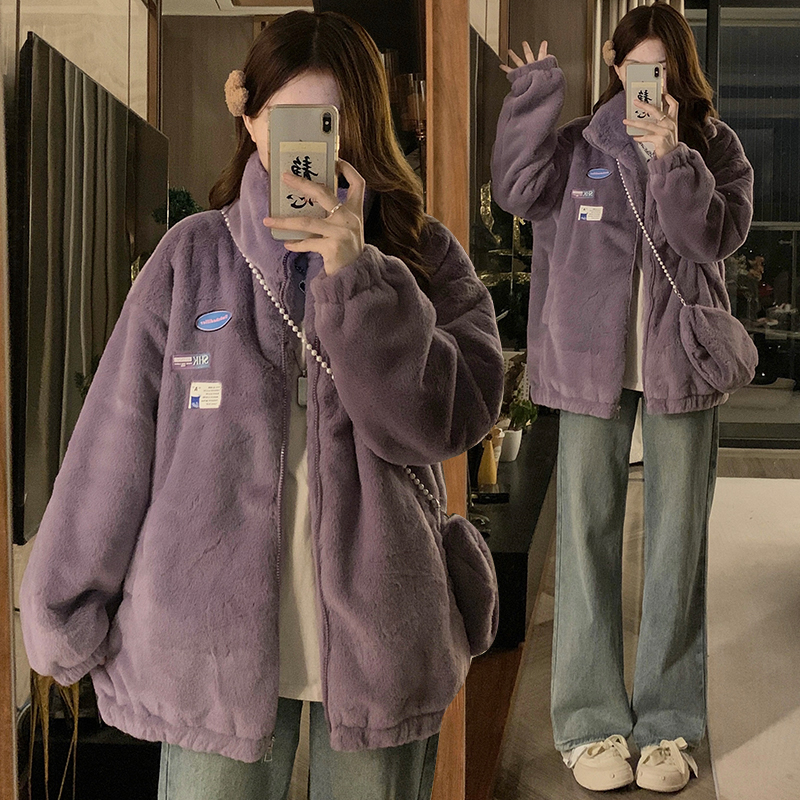 Pregnant woman 2023 new velvet blouses woman loose Korean version warm autumn and winter upright collar fashion Thin Loose Jacket Tide-Taobao