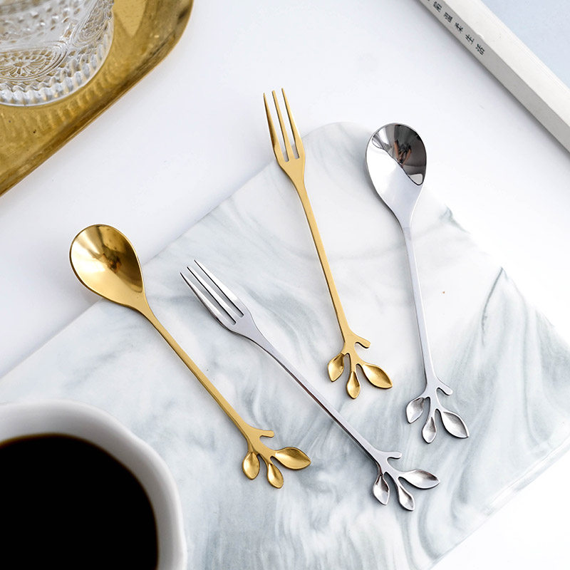 Eurostyle Creativity Golden Stainless Steel Spoon Small Spoon Long Spoon Stir Spoon Cute Branches Sweet Metal Coffee Spoon