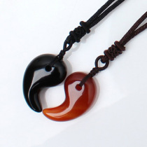  Natural red and black agate hook jade pendant mens and womens money chain Tai Chi Yin and yang fish pendant Kaiyun evil spirits jewelry couple