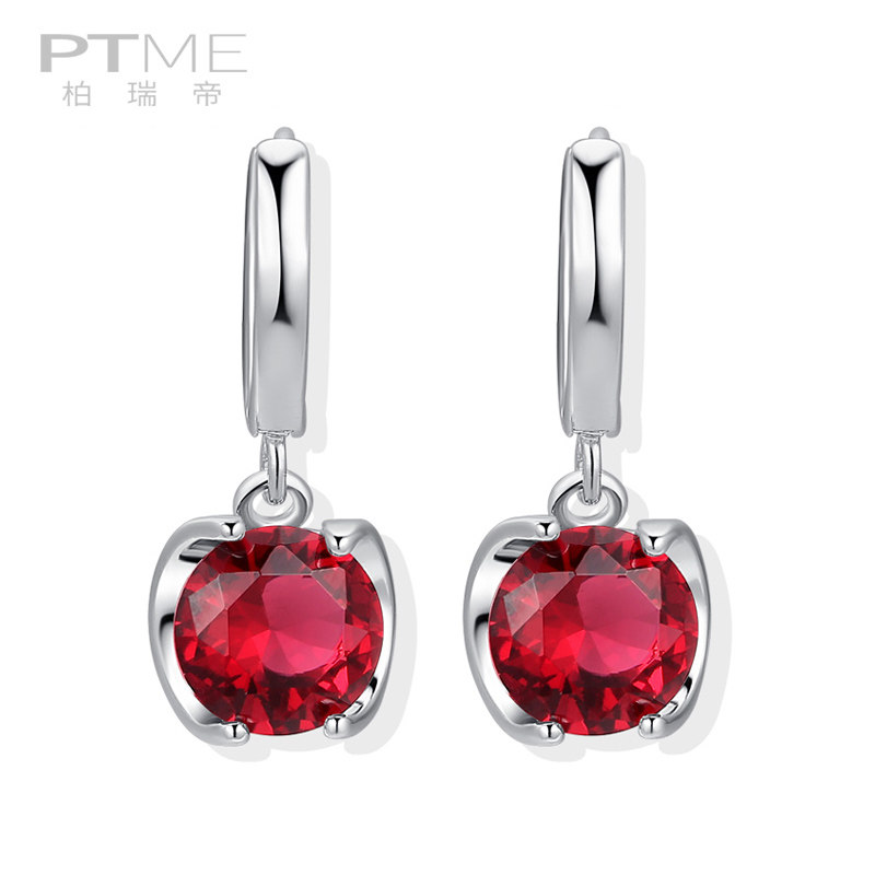 Red imitation ruby 925 sterling silver earrings Simple drop earrings femininity long version earrings snap 2021 new trend