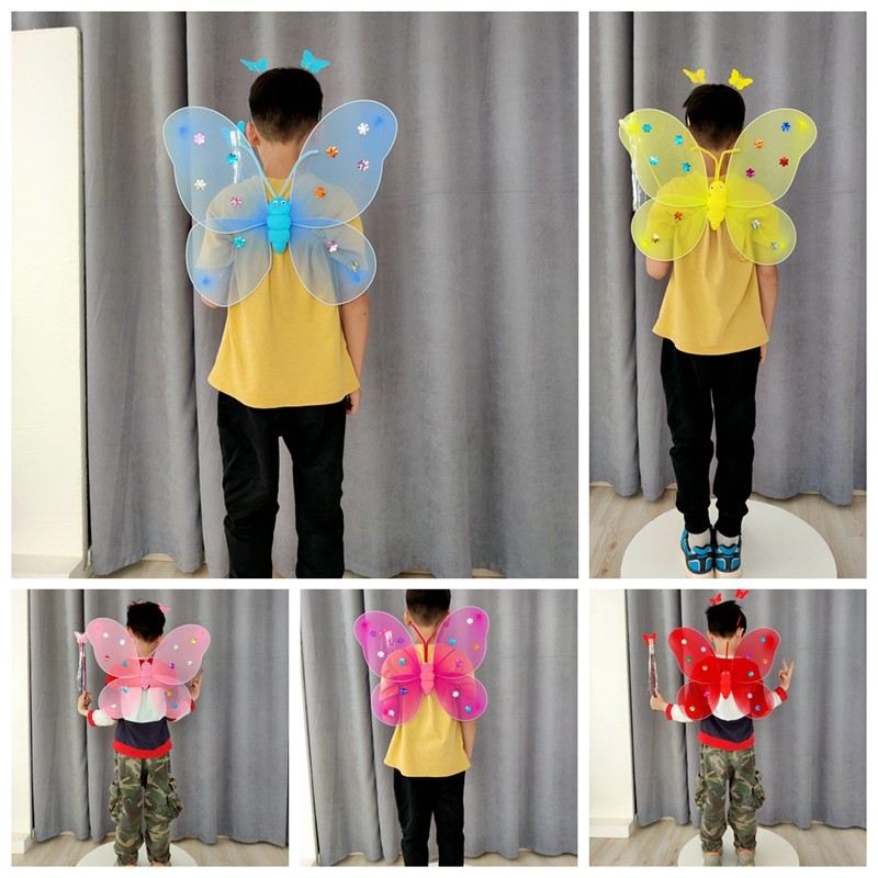 2021 New Products Children Wings Toy Flowers Fairy Princess Flowers Fairy Amazing Fairy Butterfly Wings Props Three Sets