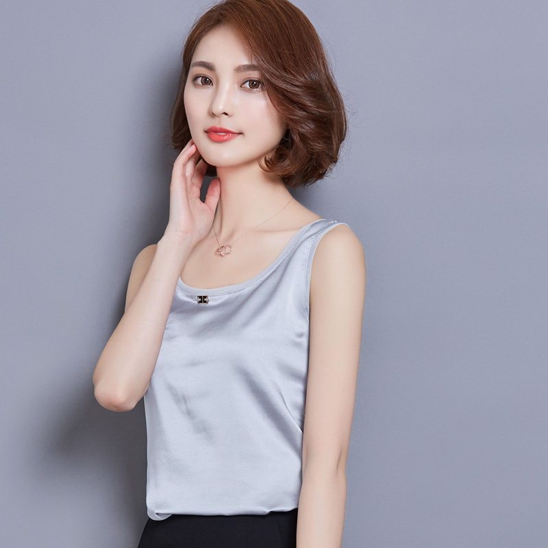 秋冬季内搭真丝吊带小背心女网纱打底衫大码时尚搭配西服外套外衣