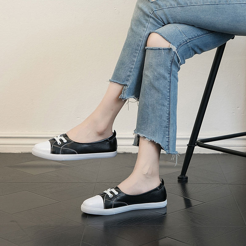 Genuine leather small white shoes women's shallow mouth 2022 summer new breathable large size women's shoes 41-43 spring flat bottom lazy shoes