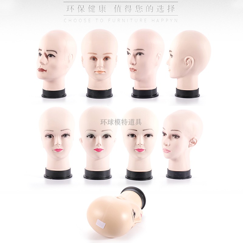 Head model dummy head model props PVC head model bald doll head model male and female head model wearing hat wig head