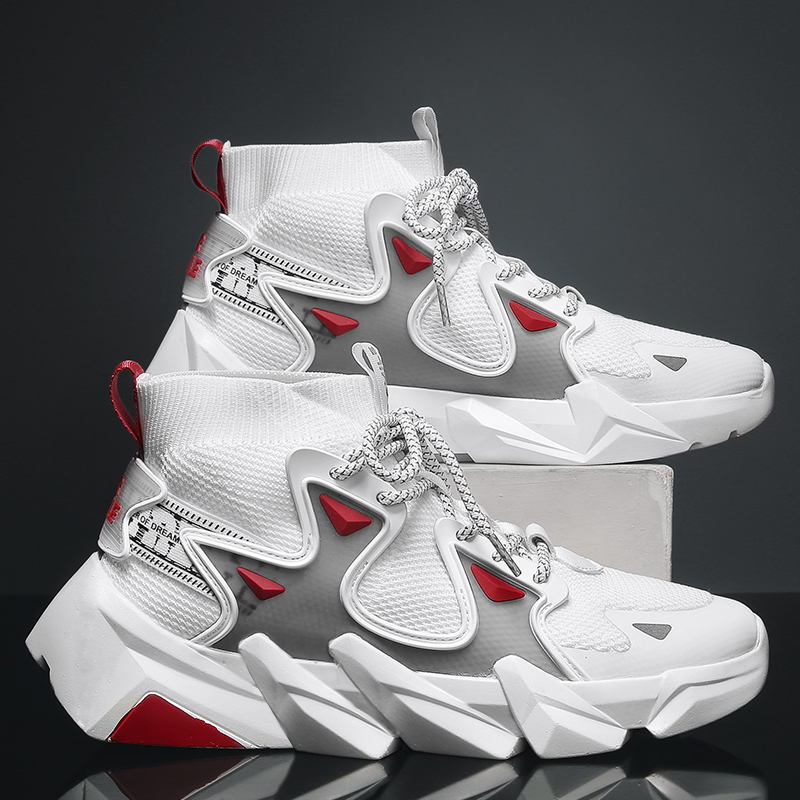 WhiteThick bottom Daddy shoes Mesh surface Flying weaving 2021 summer ventilation Korean version trend Hip hop personality student Socks and shoes male