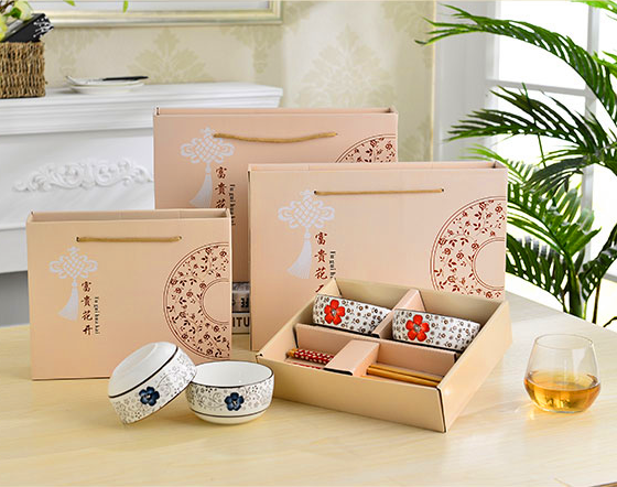 Merchant business gifts Exquisite ceramic tableware High-end rich and precious flowers Blooming bowls and chopsticks set Gift boxed Merchant gifts