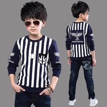 Childrens clothing boys long-sleeved 2021 autumn and winter childrens big boys tops bottoming shirts round neck Korean casual fashion trend