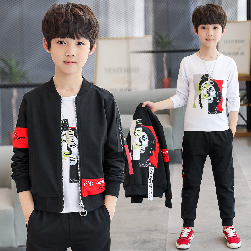 Boys suit autumn 2021 new boy three - piece set in the childhood spring and autumn Han edition casual children's clothes tide